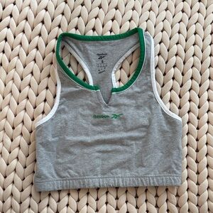 Reebok Gray Cropped Racerback Tank with Green Trim